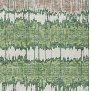 Homeroots 3' Artichoke Green And Ivory Striped Washable Area Rug - Perfect For Indoor And Outdoor Spaces! 10' X 14' Polyester 585141
