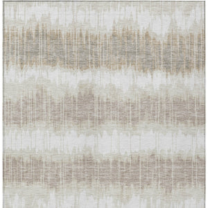 Homeroots 3' Artichoke Green And Ivory Striped Washable Area Rug - Perfect For Indoor And Outdoor Spaces! 5' X 8' Polyester 585143