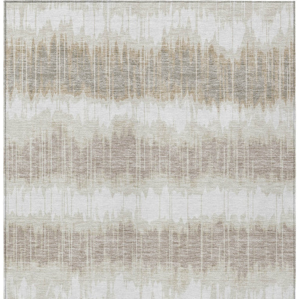 Homeroots 3' Artichoke Green And Ivory Striped Washable Area Rug - Perfect For Indoor And Outdoor Spaces! 5' X 8' Polyester 585143