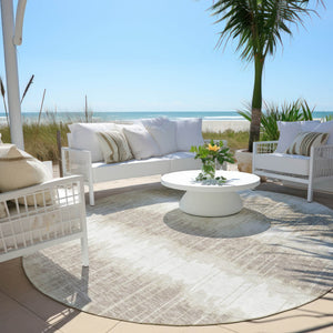 Homeroots 3' Artichoke Green And Ivory Striped Washable Area Rug - Perfect For Indoor And Outdoor Spaces! 8' Round Polyester 585144