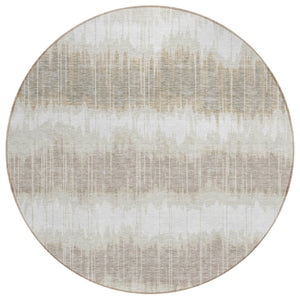 HomeRoots 5' Striped Washable Area Rug in Ivory, Beige, and Taupe - Perfect for Indoor and Outdoor Spaces 8' Round 585144