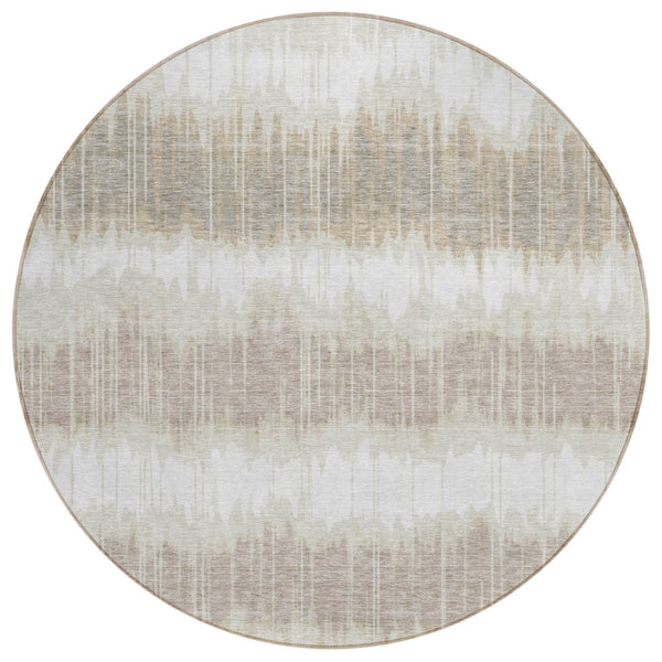 HomeRoots 5' Striped Washable Area Rug in Ivory, Beige, and Taupe - Perfect for Indoor and Outdoor Spaces 8' Round 585144