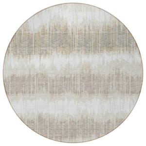 Homeroots 3' Artichoke Green And Ivory Striped Washable Area Rug - Perfect For Indoor And Outdoor Spaces! 8' Round Polyester 585144