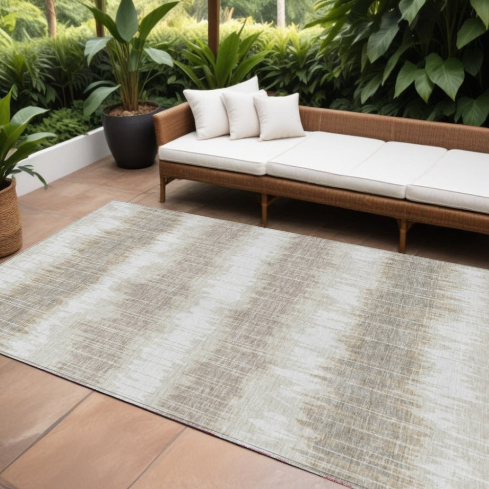 HomeRoots 5' Striped Washable Area Rug in Ivory, Beige, and Taupe - Perfect for Indoor and Outdoor Spaces 8' X 10' 585145