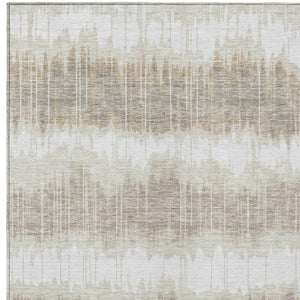 Homeroots 3' Artichoke Green And Ivory Striped Washable Area Rug - Perfect For Indoor And Outdoor Spaces! 8' X 10' Polyester 585145