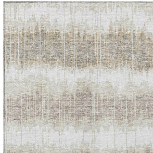 Homeroots 3' Artichoke Green And Ivory Striped Washable Area Rug - Perfect For Indoor And Outdoor Spaces! 8' X 10' Polyester 585145