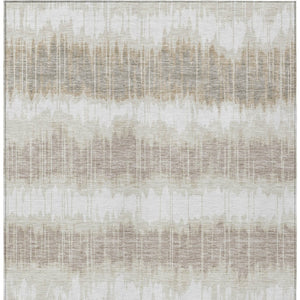 Homeroots 3' Artichoke Green And Ivory Striped Washable Area Rug - Perfect For Indoor And Outdoor Spaces! 9' X 12' Polyester 585146