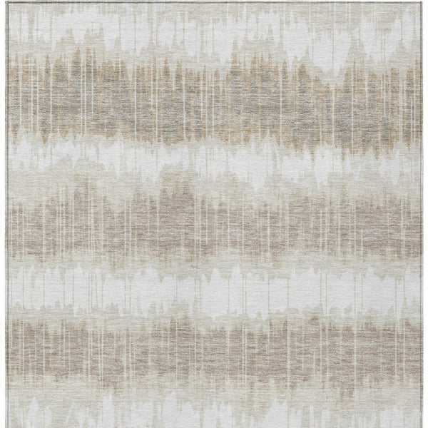 Homeroots 3' Artichoke Green And Ivory Striped Washable Area Rug - Perfect For Indoor And Outdoor Spaces! 9' X 12' Polyester 585146