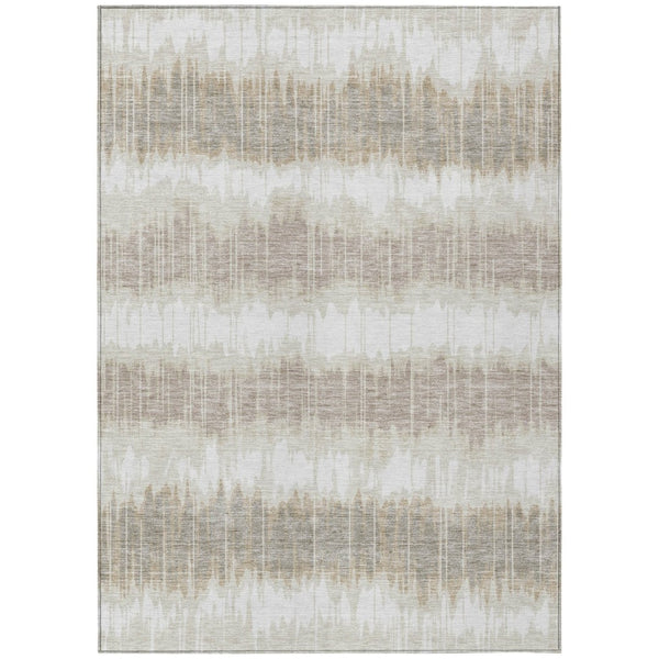 HomeRoots 9' Stylish Ivory, Beige and Taupe Striped Indoor Outdoor Area Rug - Durable, Washable & Versatile 9' X 12' 585146