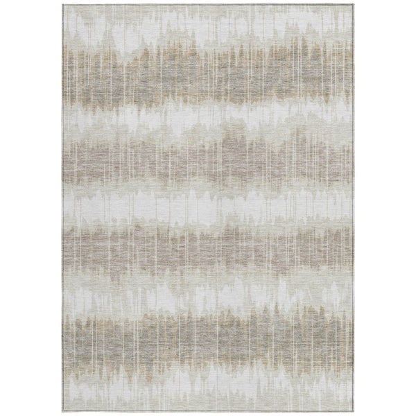 Homeroots 3' Artichoke Green And Ivory Striped Washable Area Rug - Perfect For Indoor And Outdoor Spaces! 10' X 14' Polyester 585147