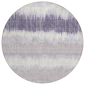 HomeRoots 5' Striped Lavender Purple and Ivory Washable Area Rug for Indoor and Outdoor Living Spaces 8' Round 585150