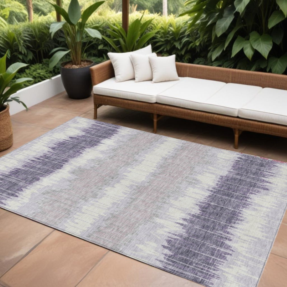 HomeRoots 9' Stylish Lavender Purple & Ivory Striped Washable Area Rug for Indoor & Outdoor Spaces 9' X 12' 585152