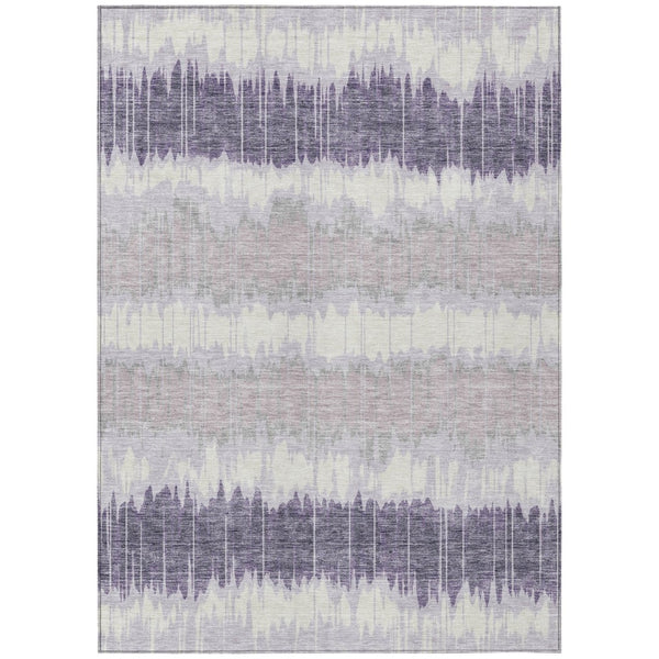HomeRoots 9' Stylish Lavender Purple & Ivory Striped Washable Area Rug for Indoor & Outdoor Spaces 9' X 12' 585152