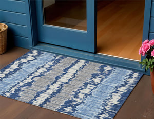 Homeroots 3' Artichoke Green And Ivory Striped Washable Area Rug - Perfect For Indoor And Outdoor Spaces! 3' X 5' Polyester 585154