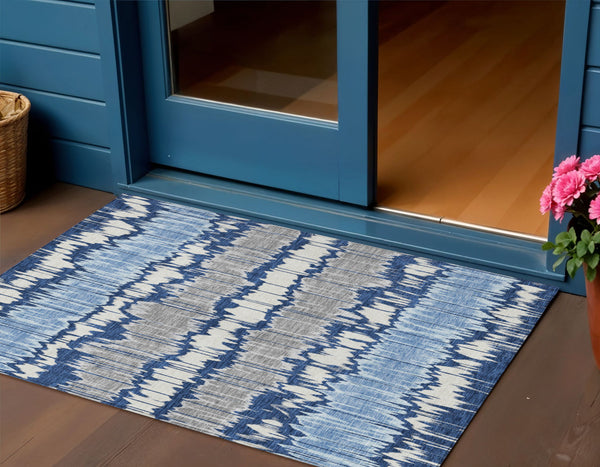 Homeroots 3' Artichoke Green And Ivory Striped Washable Area Rug - Perfect For Indoor And Outdoor Spaces! 3' X 5' Polyester 585154