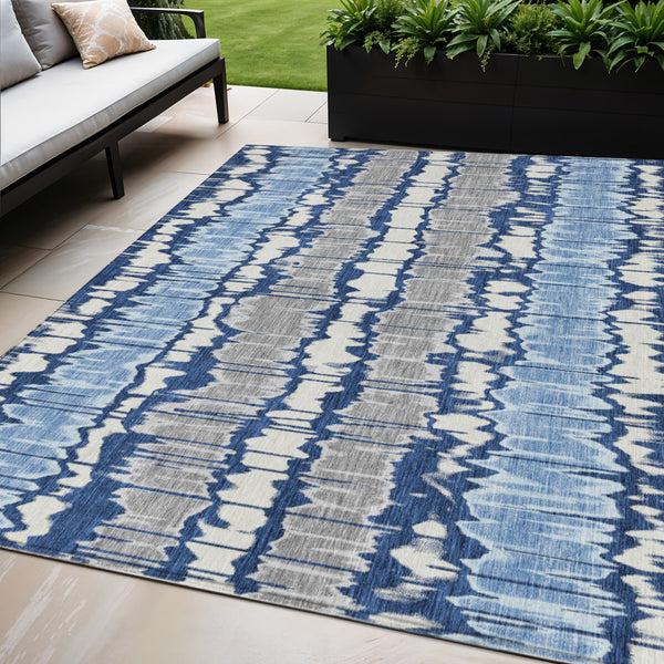 Homeroots 3' Artichoke Green And Ivory Striped Washable Area Rug - Perfect For Indoor And Outdoor Spaces! 5' X 8' Polyester 585155