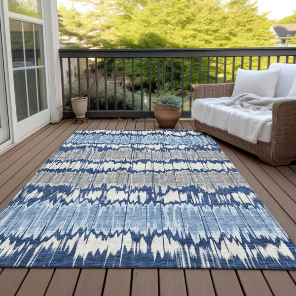 Homeroots 3' Artichoke Green And Ivory Striped Washable Area Rug - Perfect For Indoor And Outdoor Spaces! 5' X 8' Polyester 585155