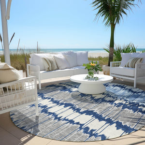 Homeroots 3' Artichoke Green And Ivory Striped Washable Area Rug - Perfect For Indoor And Outdoor Spaces! 8' Round Polyester 585156