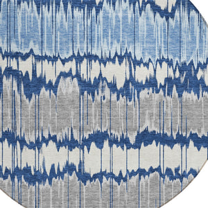 Homeroots 3' Artichoke Green And Ivory Striped Washable Area Rug - Perfect For Indoor And Outdoor Spaces! 8' Round Polyester 585156