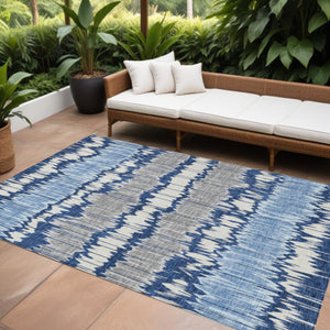 Homeroots 3' Artichoke Green And Ivory Striped Washable Area Rug - Perfect For Indoor And Outdoor Spaces! 9' X 12' Polyester 585158
