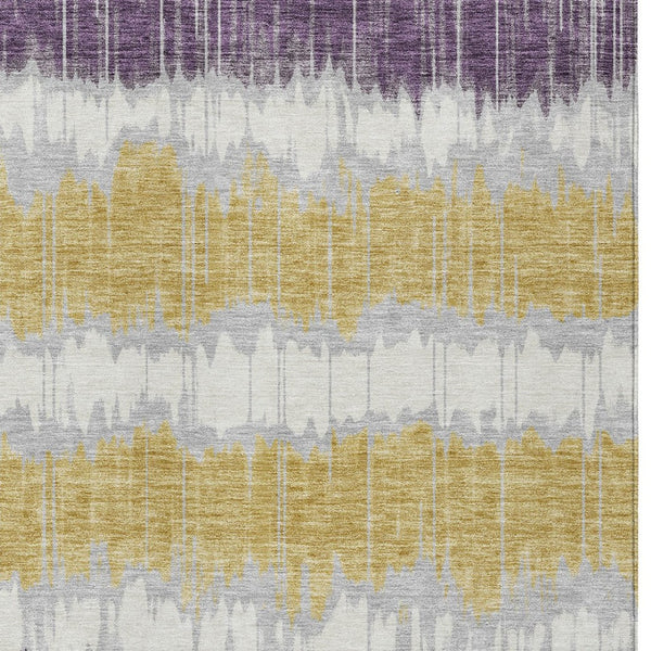 Homeroots 3' Artichoke Green And Ivory Striped Washable Area Rug - Perfect For Indoor And Outdoor Spaces! 5' X 8' Polyester 585161