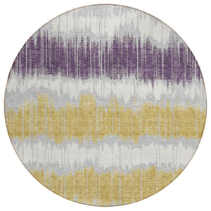 HomeRoots 5' Stylish Silver Ivory and Purple Striped Area Rug - Durable, Washable, Indoor Outdoor Decor Accessory 8' Round 585162