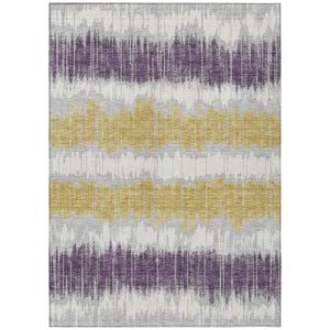 HomeRoots 9' Stylish Silver Ivory and Purple Striped Washable Area Rug for Indoor and Outdoor Spaces 9' X 12' 585164