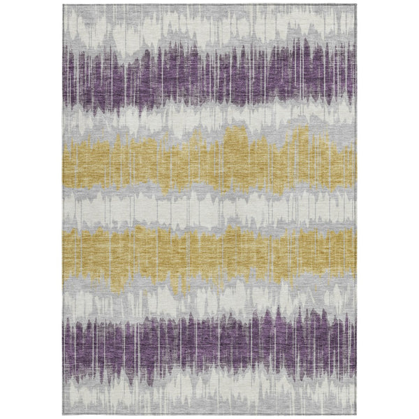 Homeroots 3' Artichoke Green And Ivory Striped Washable Area Rug - Perfect For Indoor And Outdoor Spaces! 9' X 12' Polyester 585164