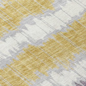 Homeroots 3' Artichoke Green And Ivory Striped Washable Area Rug - Perfect For Indoor And Outdoor Spaces! 9' X 12' Polyester 585164