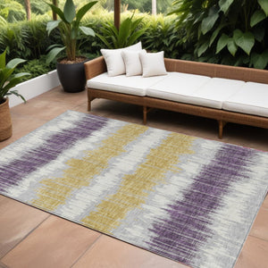 Homeroots 3' Artichoke Green And Ivory Striped Washable Area Rug - Perfect For Indoor And Outdoor Spaces! 10' X 14' Polyester 585165