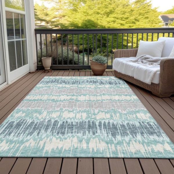 Homeroots 3' Artichoke Green And Ivory Striped Washable Area Rug - Perfect For Indoor And Outdoor Spaces! 3' X 5' Polyester 585166