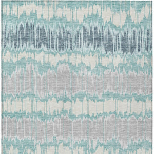 Homeroots 3' Artichoke Green And Ivory Striped Washable Area Rug - Perfect For Indoor And Outdoor Spaces! 5' X 8' Polyester 585167