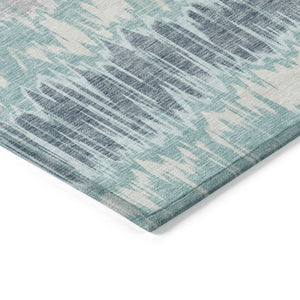 Homeroots 3' Artichoke Green And Ivory Striped Washable Area Rug - Perfect For Indoor And Outdoor Spaces! 5' X 8' Polyester 585167