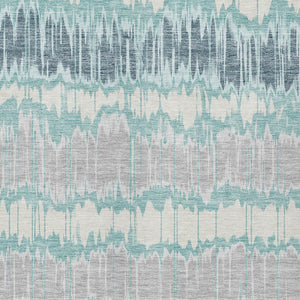 Homeroots 3' Artichoke Green And Ivory Striped Washable Area Rug - Perfect For Indoor And Outdoor Spaces! 5' X 8' Polyester 585167