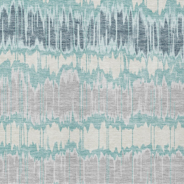 Homeroots 3' Artichoke Green And Ivory Striped Washable Area Rug - Perfect For Indoor And Outdoor Spaces! 5' X 8' Polyester 585167