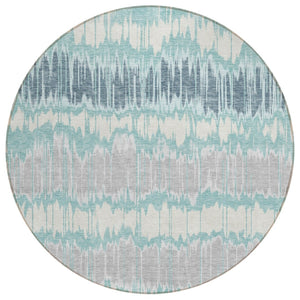 HomeRoots 5' Striped Teal Blue and Aqua Washable Area Rug for Indoor and Outdoor Spaces - Durable & Stylish 8' Round 585168