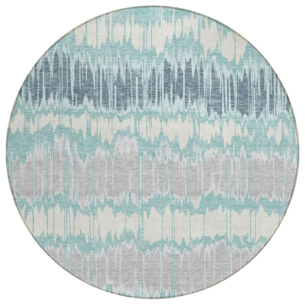 HomeRoots 5' Striped Teal Blue and Aqua Washable Area Rug for Indoor and Outdoor Spaces - Durable & Stylish 8' Round 585168