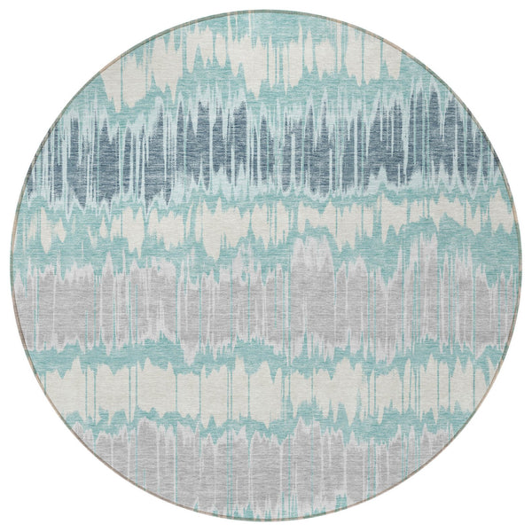 Homeroots 3' Artichoke Green And Ivory Striped Washable Area Rug - Perfect For Indoor And Outdoor Spaces! 8' Round Polyester 585168