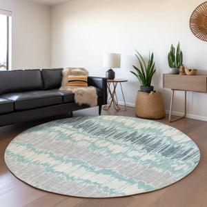 Homeroots 3' Artichoke Green And Ivory Striped Washable Area Rug - Perfect For Indoor And Outdoor Spaces! 8' Round Polyester 585168