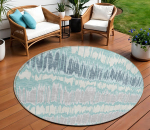 Homeroots 3' Artichoke Green And Ivory Striped Washable Area Rug - Perfect For Indoor And Outdoor Spaces! 8' Round Polyester 585168
