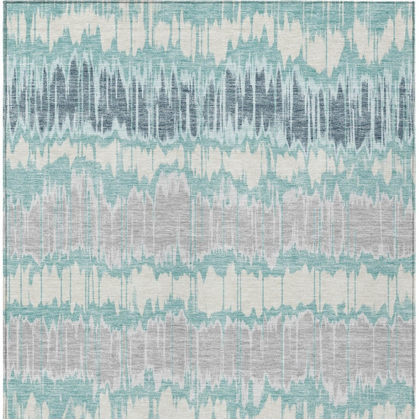 Homeroots 3' Artichoke Green And Ivory Striped Washable Area Rug - Perfect For Indoor And Outdoor Spaces! 9' X 12' Polyester 585170