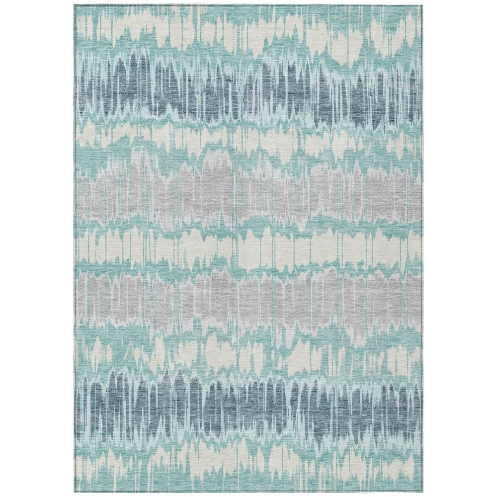 HomeRoots 9' Vibrant Teal Blue Aqua and Silver Striped Washable Area Rug for Indoor and Outdoor Spaces 9' X 12' 585170