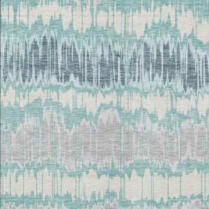 Homeroots 3' Artichoke Green And Ivory Striped Washable Area Rug - Perfect For Indoor And Outdoor Spaces! 9' X 12' Polyester 585170