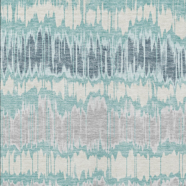 Homeroots 3' Artichoke Green And Ivory Striped Washable Area Rug - Perfect For Indoor And Outdoor Spaces! 9' X 12' Polyester 585170