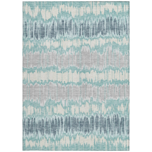 Homeroots 3' Artichoke Green And Ivory Striped Washable Area Rug - Perfect For Indoor And Outdoor Spaces! 10' X 14' Polyester 585171