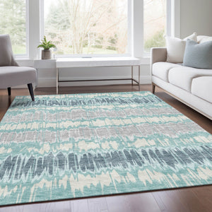 Homeroots 3' Artichoke Green And Ivory Striped Washable Area Rug - Perfect For Indoor And Outdoor Spaces! 10' X 14' Polyester 585171