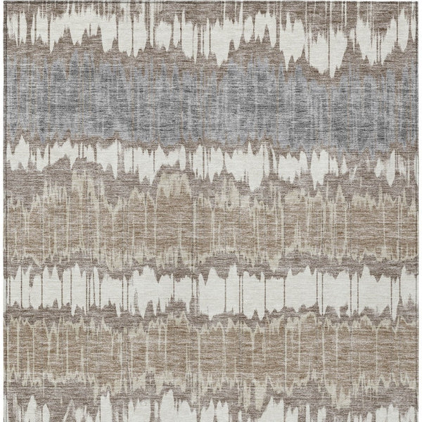 Homeroots 3' Artichoke Green And Ivory Striped Washable Area Rug - Perfect For Indoor And Outdoor Spaces! 5' X 8' Polyester 585173