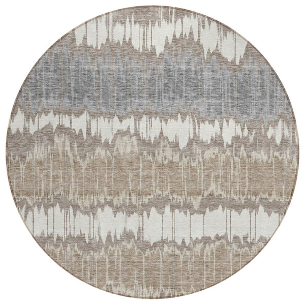 HomeRoots 5' Stylish Taupe Brown and Ivory Striped Indoor/Outdoor Area Rug - Durable, Washable, Versatile Design 8' Round 585174