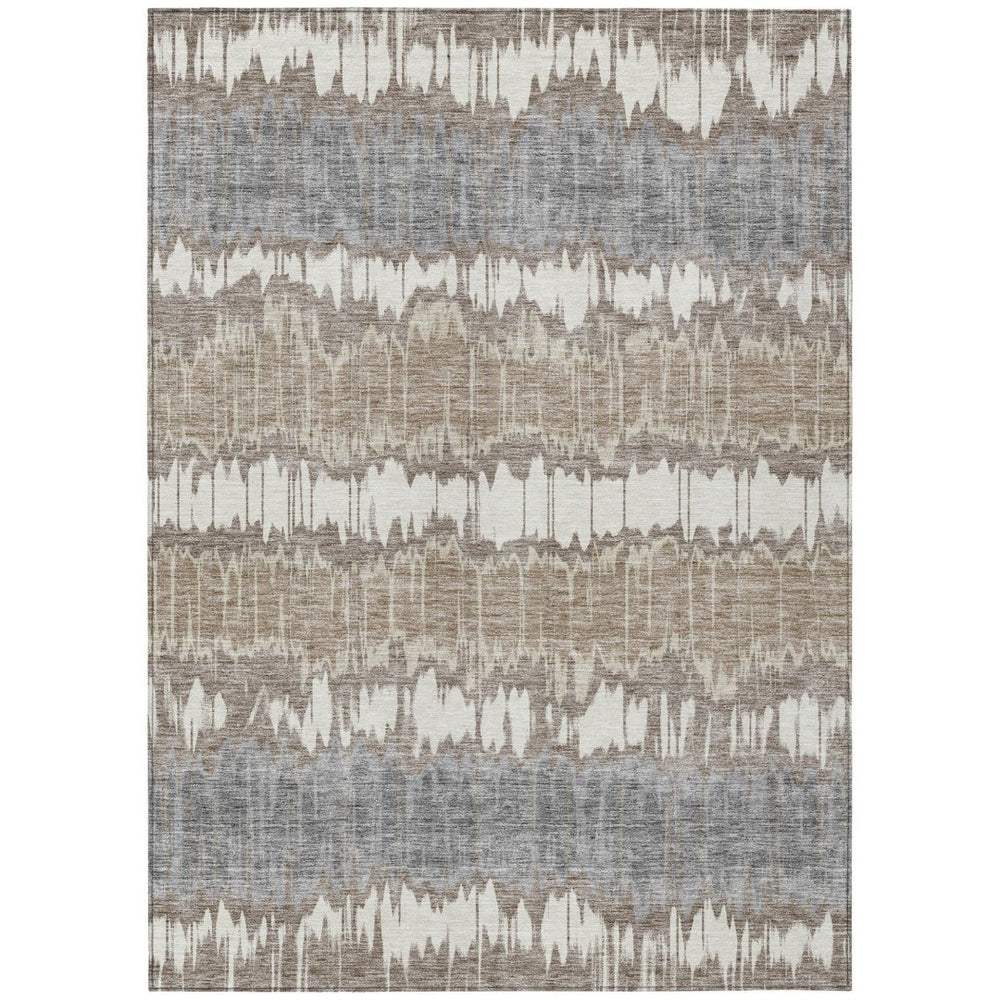 HomeRoots 9' Stylish Taupe Brown and Ivory Striped Washable Area Rug for Indoor and Outdoor Use, Durable Design 9' X 12' 585176