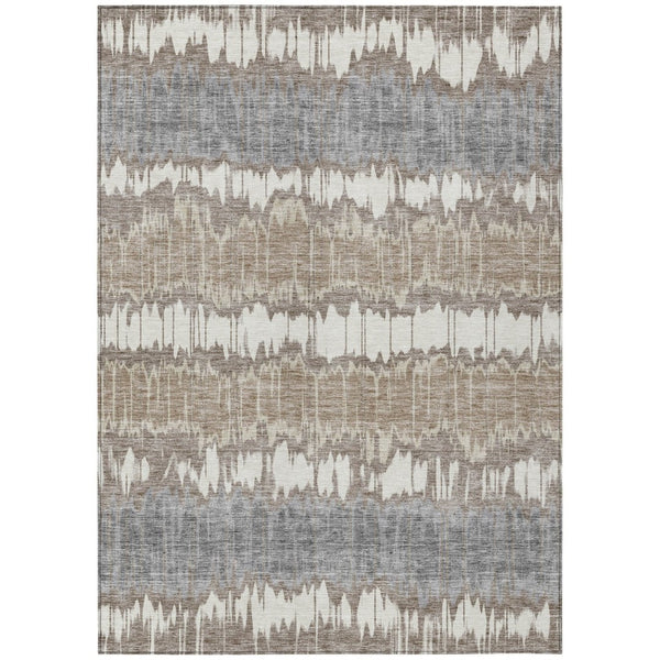 HomeRoots 9' Stylish Taupe Brown and Ivory Striped Washable Area Rug for Indoor and Outdoor Use, Durable Design 9' X 12' 585176